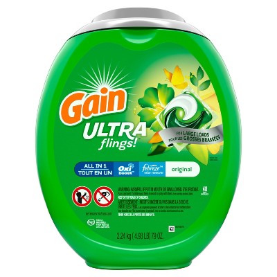 Gain Ultra Flings Original Liquid Laundry Detergent Pacs Designed for Large Loads - 48ct