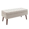 43.3"W Storage Bench for Bedroom, End of Bed Bench, Entryway Ottoman with Solid Wood Legs, Linen/PU Leather Upholstery, 300lbs Capacity - ModernLuxe - 4 of 4