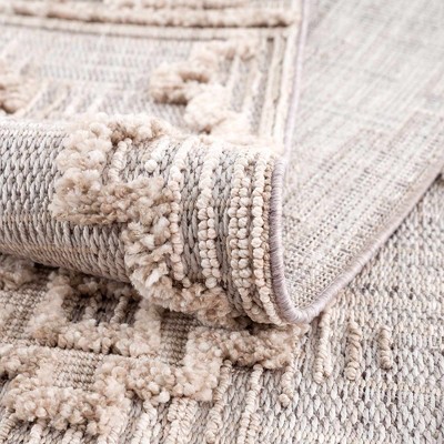 Gray Geometric High-Low Pile Polyester Runner Rug 2'7" x 7'3"