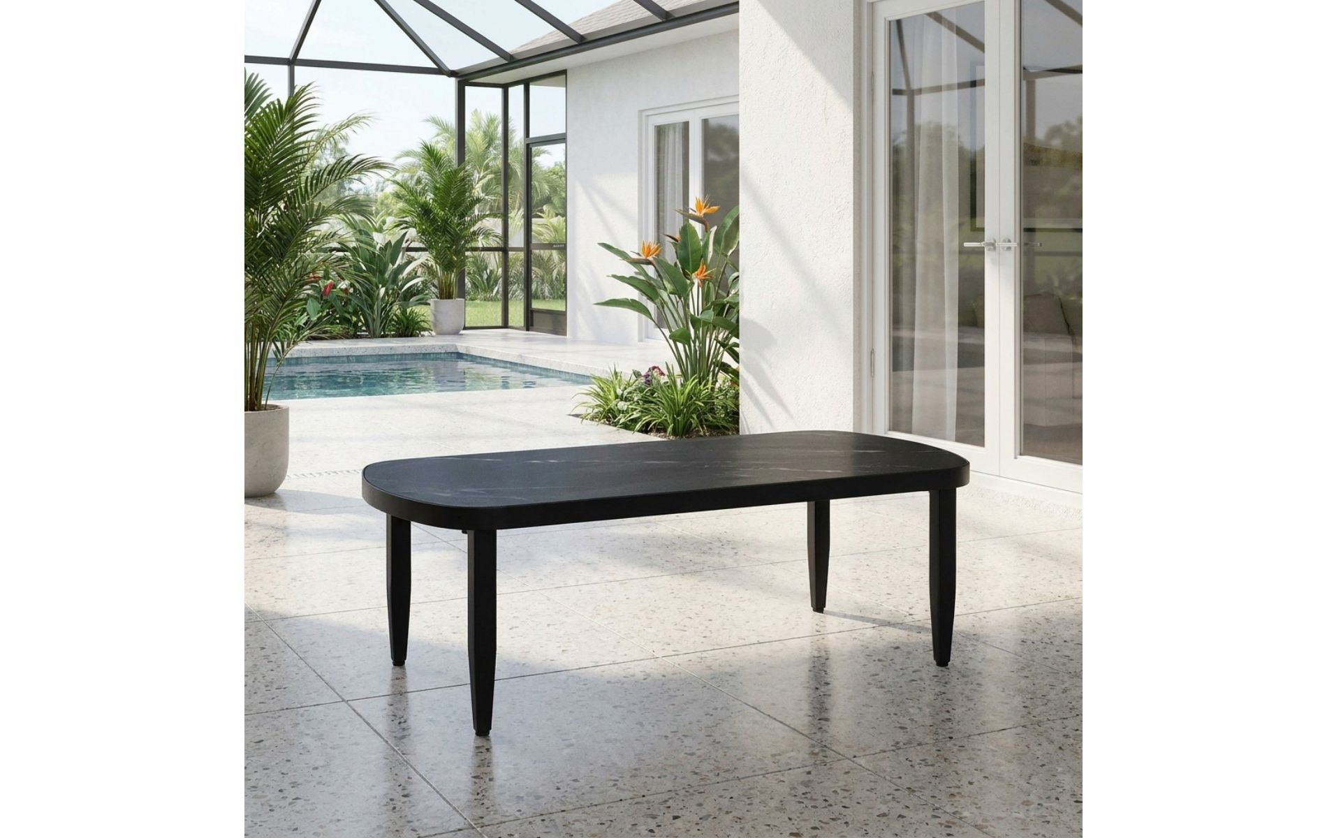 47.2" Modern Coffee Table, Marble-Inspired Black Sintered Stone Top with Aluminum Frame and Black Finish for Outdoor or Indoor Use-Panipeachy