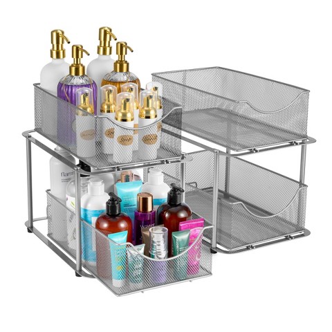 Sorbus 2 Pack 2 Tier Baskets with Mesh Sliding Drawers - Ideal Cabinet, Under the Sink, etc - Great for Bathroom, Kitchen, Office, etc.