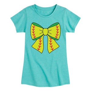 Girls' - Instant Message - Softball Bow Fitted Short Sleeve Graphic T-Shirt - 1 of 4