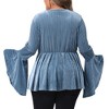 Women's Plus Size Velvet Texture Wrap V Neck Ruffle Hem Long Bell Sleeve Peplum Blouses - Agnes Orinda - 4 of 4