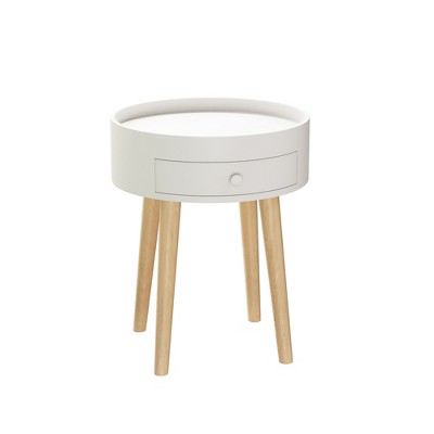 Vynxaria Nightstand with Storage Drawer & Shelf - Oak Legs, Sturdy Construction, Versatile Bedside/Side Table for Home