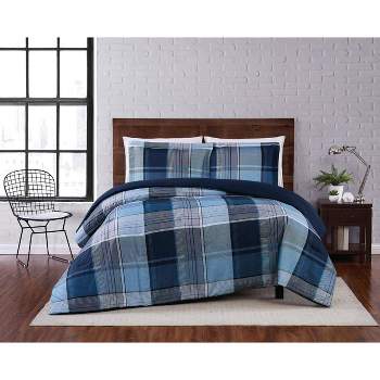 Twin XL 2pc Trey Plaid Comforter Set Navy - Truly Soft
