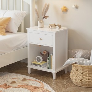 FONTOI Nightstands, Wood Nightstand with Drawer and Shelf for Kids' Room Bedroom Nursery, White, 14.96"*26.77"*19.68" - 1 of 4