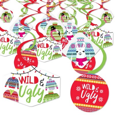 Big Dot of Happiness Wild and Ugly Sweater Party - Holiday and Christmas Animals Party Hanging Decor - Party Decoration Swirls - Set of 40