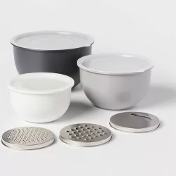 9pc Set - 3 Nesting Bowls with Lids and 3 Slicing Attachments Gray - Made By Design™