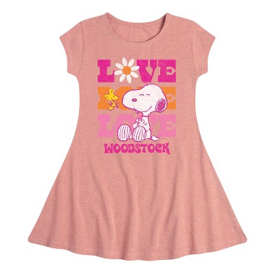Girls' - Peanuts - Love Woodstock Fit & Flair Cap Sleeve Dress