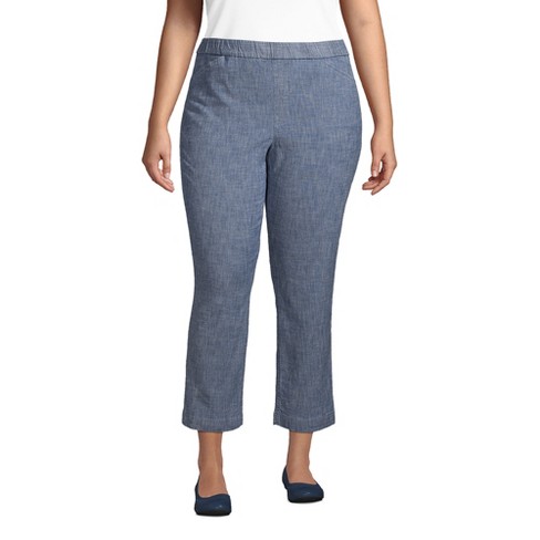 Lands' End Women's Plus Size Mid Rise Pull On Chambray Crop Pants
