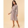 INSPIRE CHIC Women's Tie Neck Chiffon Long Sleeves Vintage Belted Floral Dress - 3 of 4