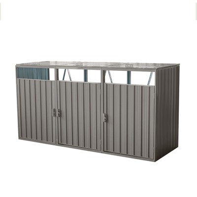 Syemin Outdoor Trash Cans Garbage Bin Shed Stores 3 Trash Cans Metal Outdoor Bin Shed for Garbage Storage Bin Shed, Gray, 94.48"*31.49"*48.03"