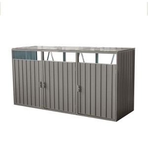 Syemin Outdoor Trash Cans Garbage Bin Shed Stores 3 Trash Cans Metal Outdoor Bin Shed for Garbage Storage Bin Shed, Gray, 94.48"*31.49"*48.03" - 1 of 4