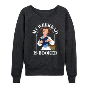 Women's - Disney Princess - Belle My Weekend Is Booked Lightweight French Terry Wide Neck Long Sleeve Shirt - 1 of 4