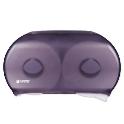 San Jamar R4000TBK 9 in. Roll 19 in. x 5.25 in. x 12 in. Twin Jumbo Classic Tissue Dispenser - Transparent Black Pearl