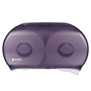 San Jamar R4000TBK 9 in. Roll 19 in. x 5.25 in. x 12 in. Twin Jumbo Classic Tissue Dispenser - Transparent Black Pearl - 1 of 3