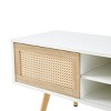 GlasFlength TV Stands and Consoles Rattan Woven Media Console with Sliding Doors and Adjustable Shelf for Living Room, White, 55.12"*15.75"*18.31" - 3 of 4