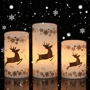 Pack 3 Christmas Decor Flameless Flickering Candles with Automatic Timers, Battery Operated - 1 of 4