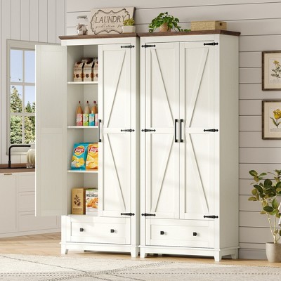 AMERLIFE Farmhouse Kitchen Pantry Cabinet, 72" Tall Storage Cabinet with Adjustable Shelves & Barn Doors