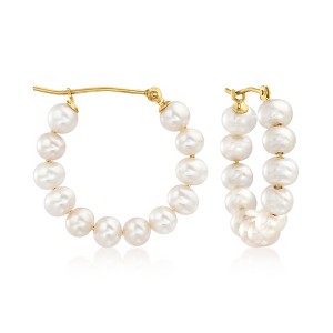 Ross-Simons 4-5mm Cultured Pearl Hoop Earrings in 14kt Yellow Gold - 1 of 4