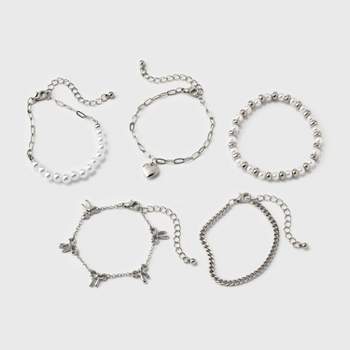 Girls' 5pk Mixed Bracelet Set with Bows and Puffy Heart Charm - art class™ Silver