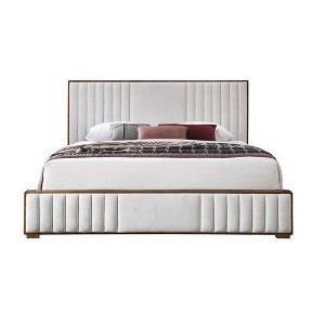 87.4" Eastern King Bed Kaleea Bed Light Gray Chenille Walnut Finish - Acme Furniture - 1 of 4