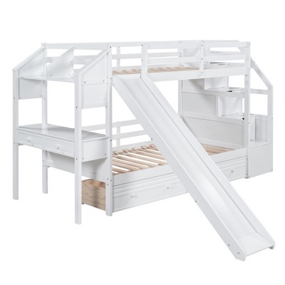 NicBex Twin over Twin Bunk Bed with Guardrail and Desk with Drawers and Shelves,Loft Bed with Ladder and Storage Staircase,Bunk Beds for Bedroom