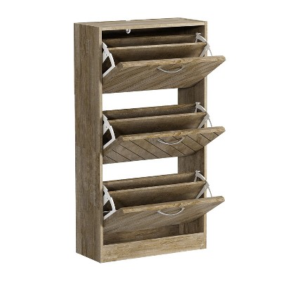 FUFU&GAGA Brown Flipping Type Shoe Cabinet Shoe Rack for Front Door Entrance Wood Grain Hollow Line Design