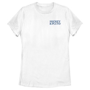 Women's Mickey & Friends Retro Stripes Mickey & Pluto Text T-Shirt - 1 of 4