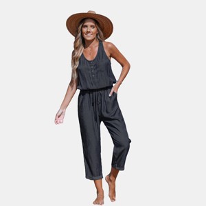 Women's Blue Sleeveless Scoop Neck Pocket Jumpsuit - Cupshe - 1 of 4