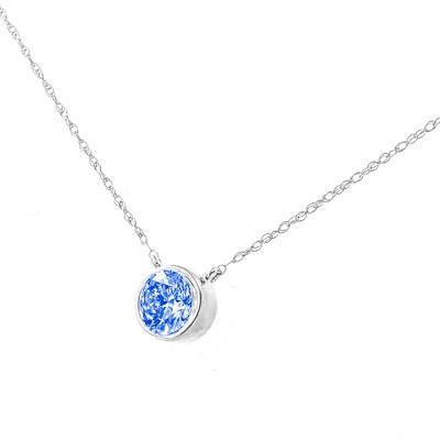 Silver 1/10 Cttw Blue Diamond Suspended Bezel-Set Solitaire Pendant Necklace