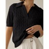 Womens Short Sleeve Sweater Tops Polo Collar Sweater Knitted Tops Cable Knit Sweater - 3 of 4