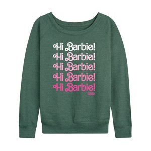 Women's - Barbie - Hi Barbie Stacked Lightweight French Terry Wide Neck Long Sleeve Shirt - 1 of 4