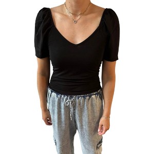 Women's Shirred Short-Sleeve Top - bobi - 1 of 3