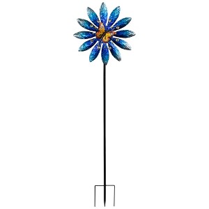 Northlight Blue Flower with Butterfly Outdoor Pinwheel Garden Stake - 4' - 1 of 4