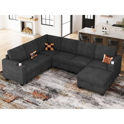 Belffin Chenille L-Shaped 6-Seater Modular Sectional - Convertible Sofa with Hidden Storage & Tool-Free Assembly
