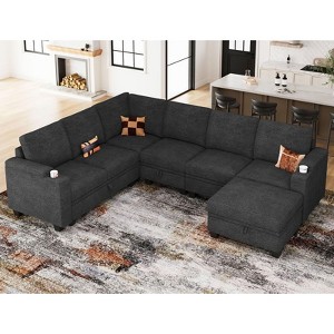 Belffin Chenille L-Shaped 6-Seater Modular Sectional - Convertible Sofa with Hidden Storage & Tool-Free Assembly - 1 of 4