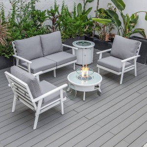LeisureMod Walbrooke 4-Piece Modern White Patio Conversation Set with Square Fire Pit & Tank Holder, Sectional Seat for Outdoor Spaces - 1 of 4