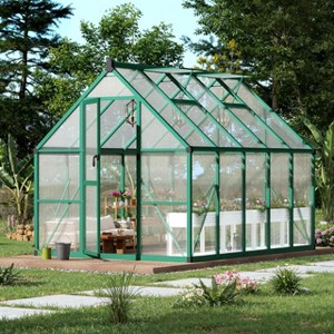 8 ft x10 ft Aluminum Heavy Duty Polycarbonate Green House with Quick Setup Structure and Roof Vent, Large Enhanced Outdoors Green House Kit - 1 of 4