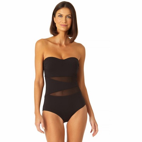 Anne Cole Women's Mesh Bandeau One Piece Swimsuit, Black White, 10 :  : Clothing, Shoes & Accessories