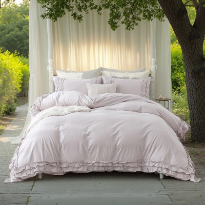 Cozy Cotton Comforter Set with Pillowcases – 100% Cotton Bedding with Double Ruffle Edge, Fluffy Lightweight All Season