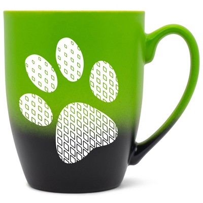 Elanze Designs Pawprint Diamond Gradient Two Toned Ombre Matte Green and Black 12 ounce Ceramic Stoneware Coffee Cup Mug
