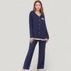 Anna-Kaci Lounge Women's Lace Trim Button Down Long Sleeve Top and Lounge Pants Two Piece Pajama Set - 2 of 4