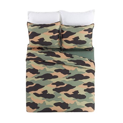 Twin Gray and Green Reversible Microfiber Quilt Set