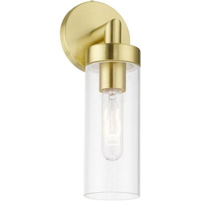 Urban Elegance Satin Brass Dimmable Sconce with Clear Glass