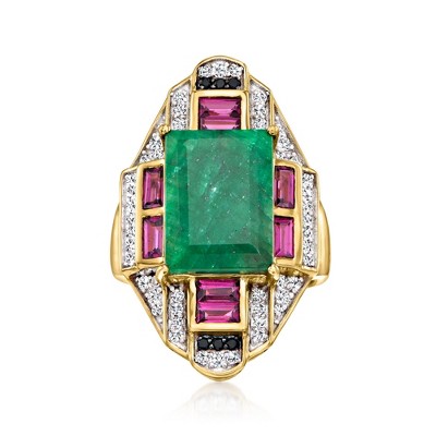 Ross-Simons 9.00 Carat Emerald and 1.15 ct. t.w. Multi-Gemstone Ring in 18kt Gold Over Sterling