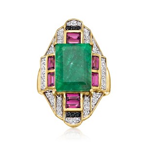Ross-Simons 9.00 Carat Emerald and 1.15 ct. t.w. Multi-Gemstone Ring in 18kt Gold Over Sterling - 1 of 4