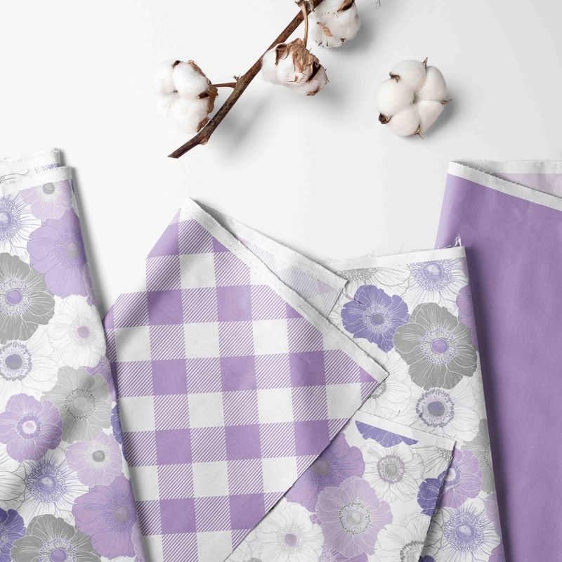 Bacati - Watercolor Floral Purple Gray 6 pc Crib Bedding Set with Long Rail Guard Cover, 2 of 12
