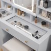 White Linen Particle Board with Triamine Tempered Glass Table Top Vanity Table Set - 4 of 4