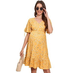 Women's Maternity  Casual A Line Swing Ruffle Midi Dress Photoshoot - 1 of 1